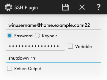 Tasker SSH plugin to hibernate Windows
