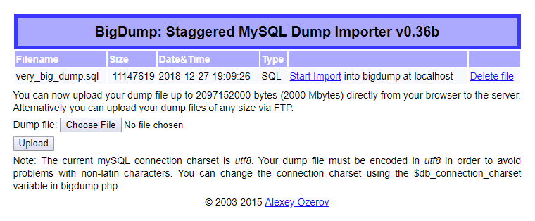 Import Large SQL Files with BigDump