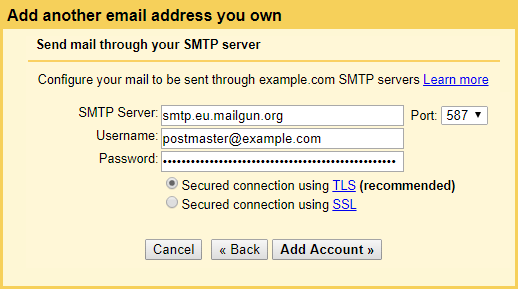 Add Mailgun SMTP server to Gmail 