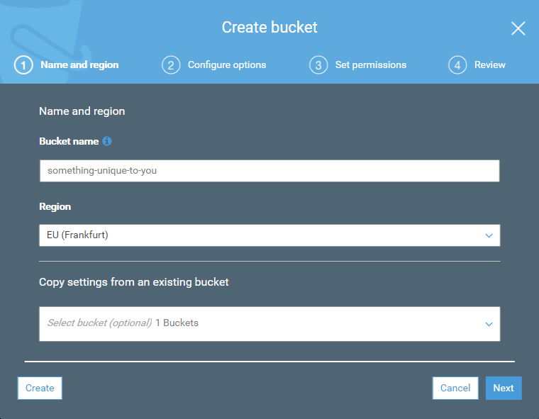 Create Amazon S3 bucket