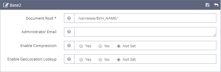 OpenLiteSpeed General tab Base2 settings