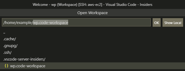Open saved remote workspace in VS Code