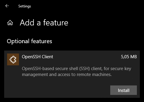 Windows 10 install OpenSSH Client