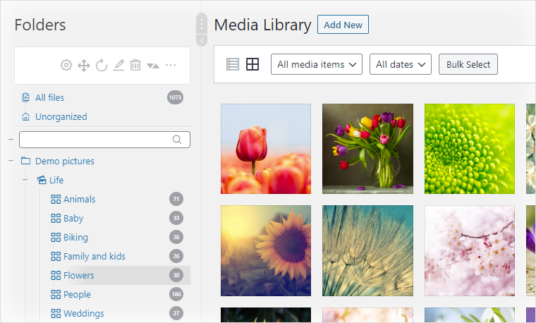 WordPress Real Media Library in use on Justified Image Grid