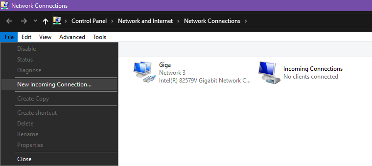 Add Windows 10 VPN user in new incoming connection for secure sharing
