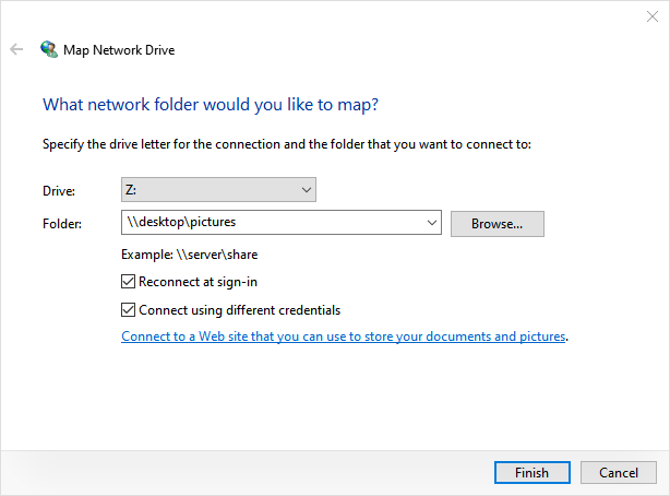Map network drive on Windows 10