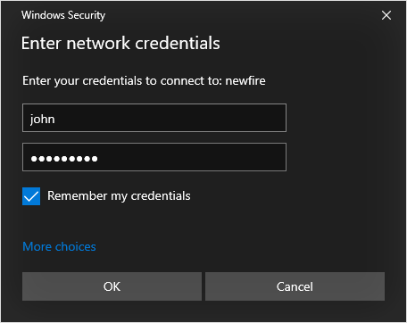 Secure sharing on Windows 10: Enter network credentials to map network drive